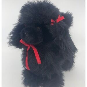 Vtg The Westcliff Collection Black Poodle Plush Toy Red Bows Made in Korea 10"